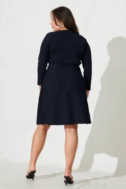 Hot Bensaidy Midi Knit Dress In Navy Dresses|Knitwear