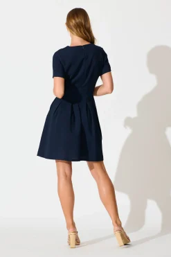 Sale Beth Dress In Textured Navy Dresses|Workwear