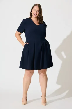 Sale Beth Dress In Textured Navy Dresses|Workwear