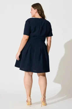 Sale Beth Dress In Textured Navy Dresses|Workwear