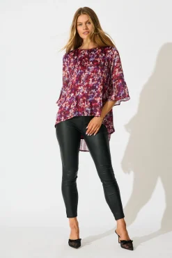 New Bettina Top in Wine Floral Plisse Tops|Workwear