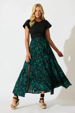 Best Bilboa Maxi Skirt in Emerald with Green and Blue Floral Bottoms|Skirts & Shorts