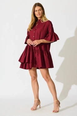 Online Blaire Smock Dress In Wine Cotton Dresses|Casual