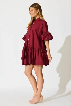 Online Blaire Smock Dress In Wine Cotton Dresses|Casual