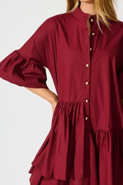 Online Blaire Smock Dress In Wine Cotton Dresses|Casual