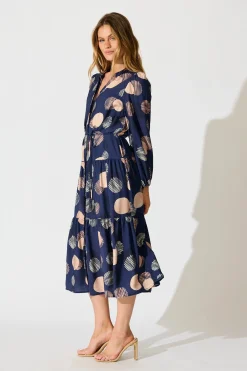 Sale Blake Midi Dress in Navy with Blush Spot Print Dresses|Casual