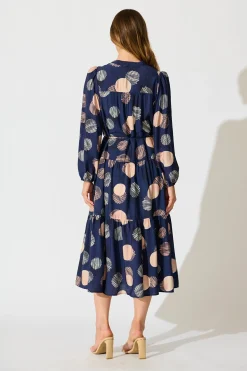 Sale Blake Midi Dress in Navy with Blush Spot Print Dresses|Casual