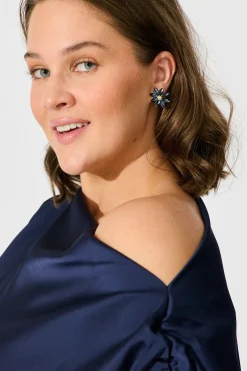 Best Bloom Clip On Earrings in Navy Stones Jewellery