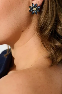 Best Bloom Clip On Earrings in Navy Stones Jewellery