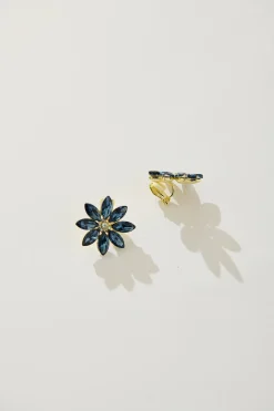Best Bloom Clip On Earrings in Navy Stones Jewellery