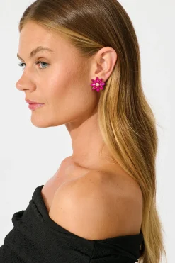Discount Bloom Clip On Earrings in Hot Pink Stones Jewellery