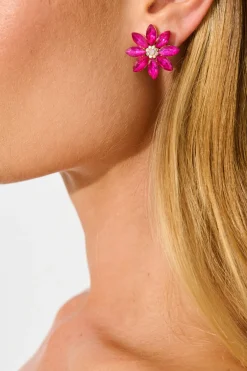 Discount Bloom Clip On Earrings in Hot Pink Stones Jewellery
