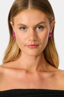 Discount Bloom Clip On Earrings in Hot Pink Stones Jewellery