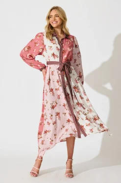 Online Blossom Kisses Maxi Shirt Dress in Pink and Blush Floral Dresses|Casual