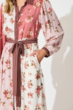 Online Blossom Kisses Maxi Shirt Dress in Pink and Blush Floral Dresses|Casual