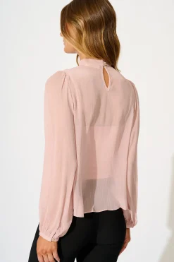 Sale Boardroom Belle Top in Dusty Pink Chiffon Tops|Workwear