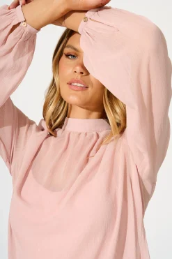 Sale Boardroom Belle Top in Dusty Pink Chiffon Tops|Workwear
