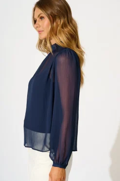 Outlet Boardroom Belle Top in Navy Chiffon Tops|Workwear