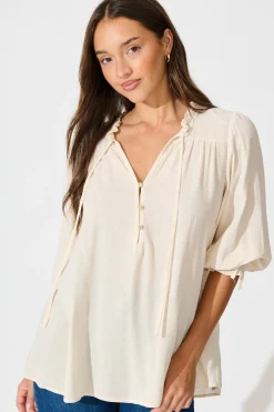 Clearance Bonnie Top in Ivory Linen Blend Tops