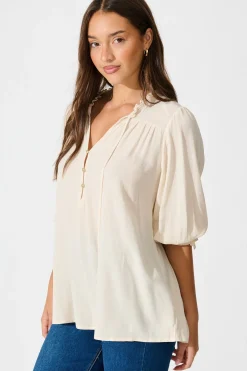 Clearance Bonnie Top in Ivory Linen Blend Tops
