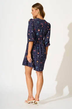 Hot Border Bloom Dress in Navy with Multi Floral Dresses|Party