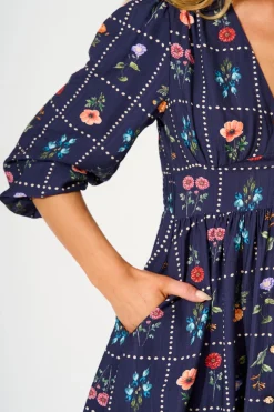Hot Border Bloom Dress in Navy with Multi Floral Dresses|Party