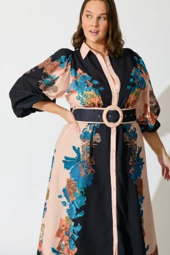 Online Botanical Bliss Maxi Shirt Dress in Black Multi Floral Linen Blend Dresses|Party