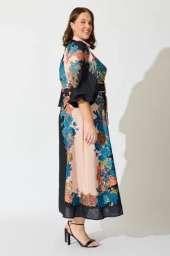 Online Botanical Bliss Maxi Shirt Dress in Black Multi Floral Linen Blend Dresses|Party