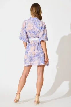 Sale Botanical Bliss Shirt Dress in Blush with Blue Linen Blend Dresses|Party