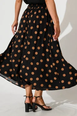 Online Brandsy Maxi Skirt In Black With Brown Spot Bottoms|Skirts & Shorts