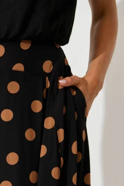 Online Brandsy Maxi Skirt In Black With Brown Spot Bottoms|Skirts & Shorts
