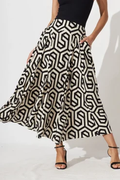 Outlet Brandsy Maxi Skirt In Cream With Black Geometric Print Bottoms|Skirts & Shorts