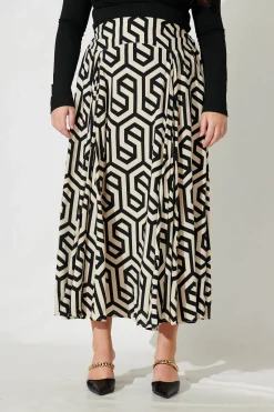 Outlet Brandsy Maxi Skirt In Cream With Black Geometric Print Bottoms|Skirts & Shorts