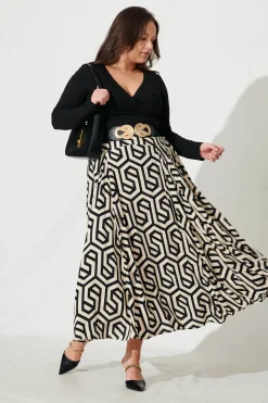 Outlet Brandsy Maxi Skirt In Cream With Black Geometric Print Bottoms|Skirts & Shorts