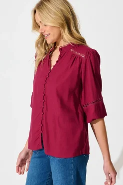 Best Brianna Top in Wine Linen Blend Tops|Casual