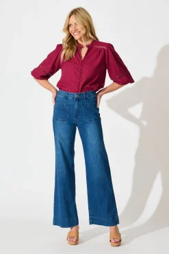 Best Brianna Top in Wine Linen Blend Tops|Casual