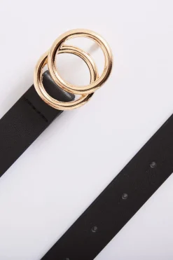Outlet Brooklyn Belt In Black With Double Gold Ring Buckle Belts