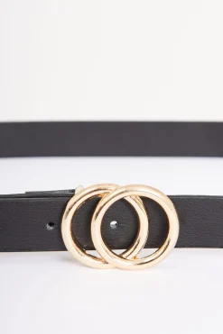 Outlet Brooklyn Belt In Black With Double Gold Ring Buckle Belts
