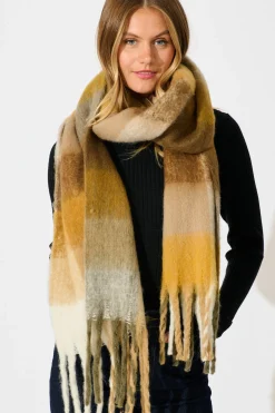 Hot Brooklyn Oversized Knit Scarf In Multi Brown Check Knitwear|Knitwear