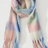 Fashion Brooklyn Oversized Knit Scarf In Multi Pastel With Pink And Blue Check Knitwear|Knitwear