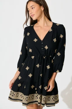 New Byron Dress in Black with Cream Embroidery Dresses|Casual