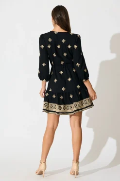 New Byron Dress in Black with Cream Embroidery Dresses|Casual