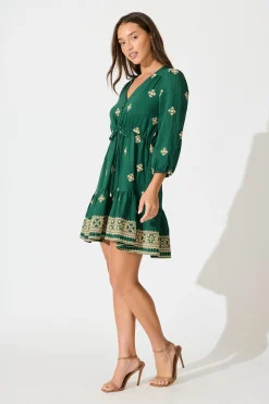 Best Byron Dress in Emerald with Cream Embroidery Dresses|Casual