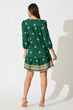 Best Byron Dress in Emerald with Cream Embroidery Dresses|Casual