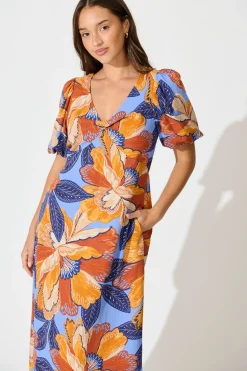 Discount Calissa Midi Dress in Multi Print Linen Blend Dresses|Casual