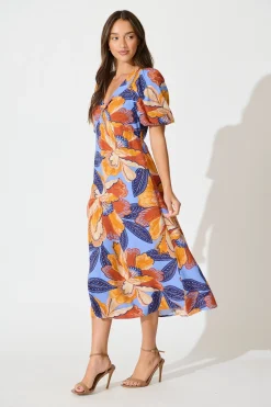 Discount Calissa Midi Dress in Multi Print Linen Blend Dresses|Casual