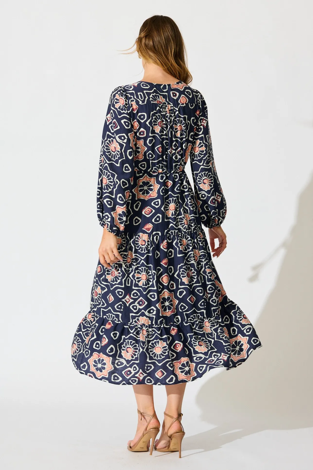 Fashion Calista Midi Dress in Navy Abstract Floral Print Dresses