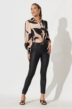 New Callia Shirt In Brown With Black Print Tops|Party & Occasion