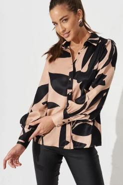 New Callia Shirt In Brown With Black Print Tops|Party & Occasion