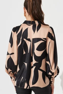 New Callia Shirt In Brown With Black Print Tops|Party & Occasion
